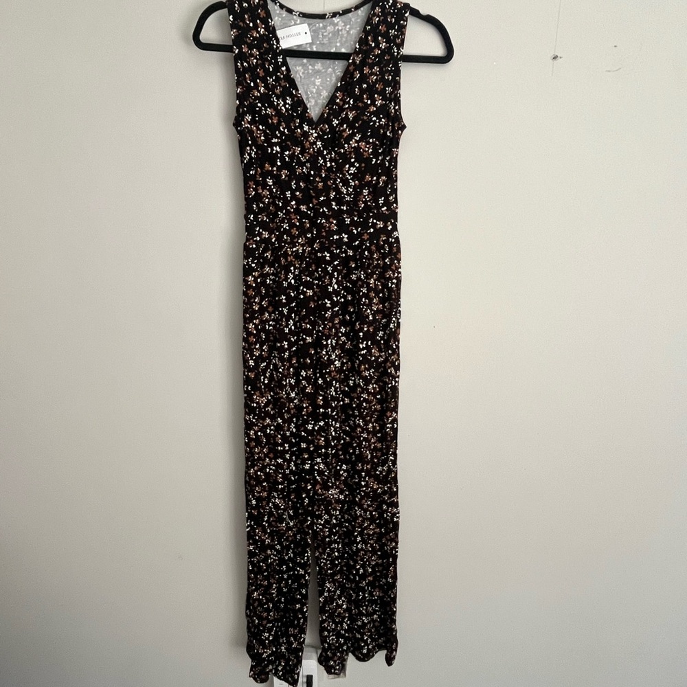 Market & Spruce Black and Brown Floral Jumpsuit